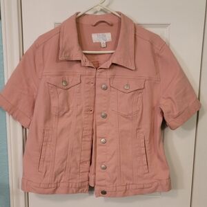 Time and Tru Blush Short-Sleeve Denim Jacket
